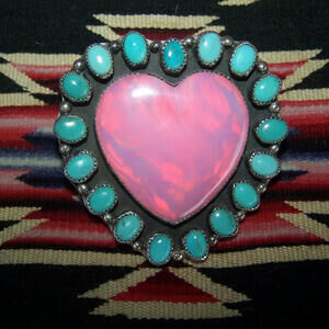 HUGE Pink Galaxy Opal & Turquoise Cluster Ring – Size 6.5 By Herbert Tsosie